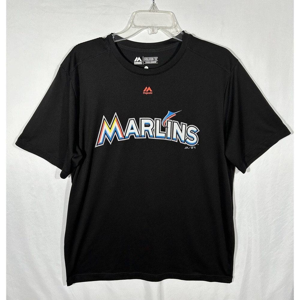 Majestic‎ Florida Marlins black short sleeve shirt men's large